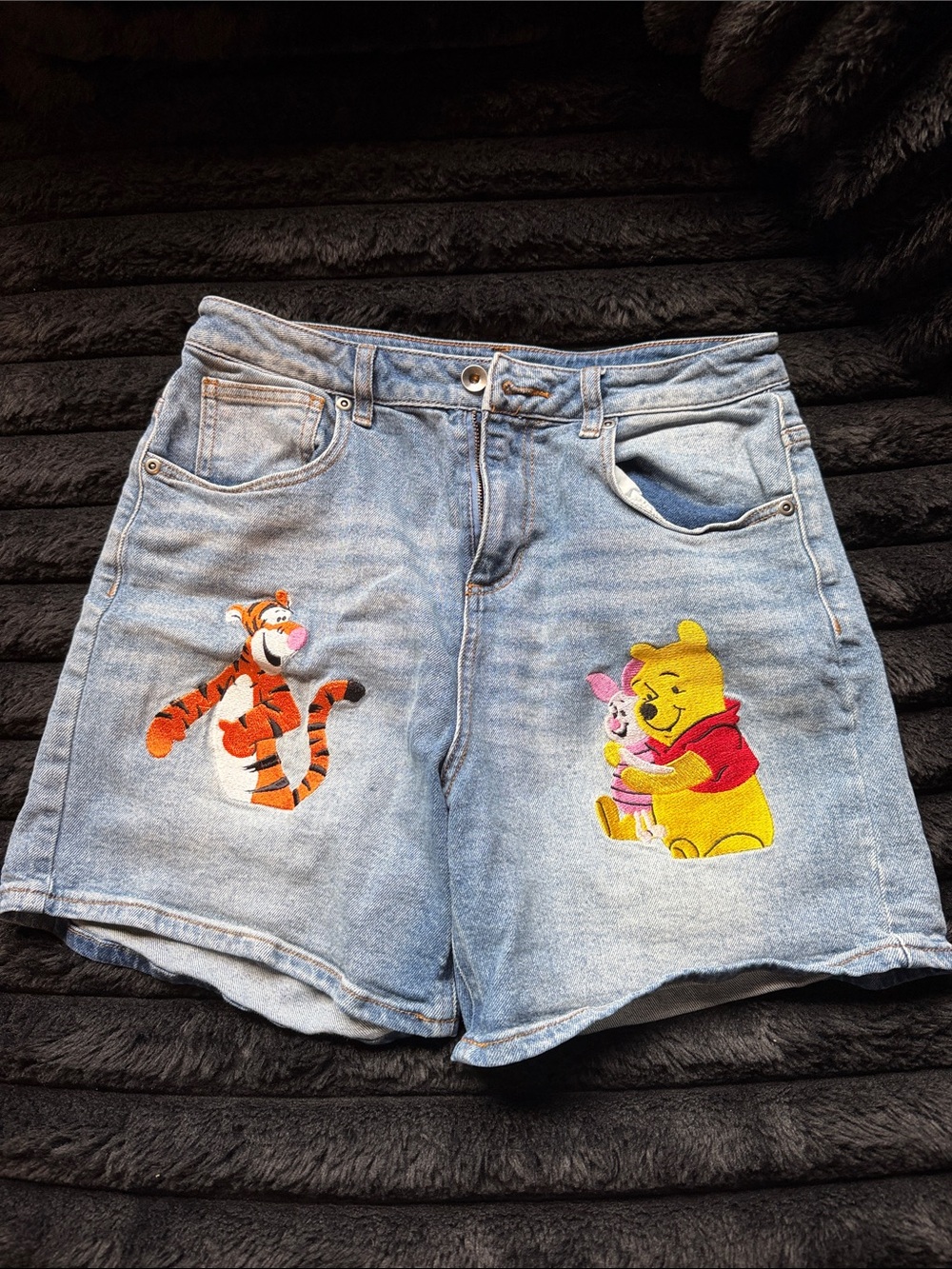 Disney Light Blue Denim Shorts with Winnie the Pooh & Tigger Embroidery
